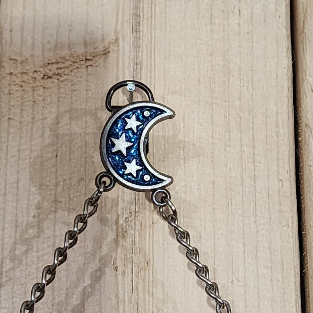 Enchante Sisters Celestial Mirror Pewter Tone Moon Stars Hanging Easel Back